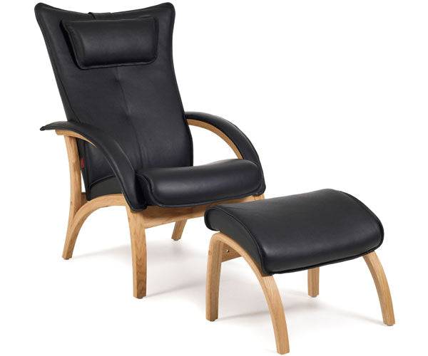 Brunstad Delta Legend Original Lænestol - Læder - Inkl. Skammel - Eg Valnød / Nero (sort)