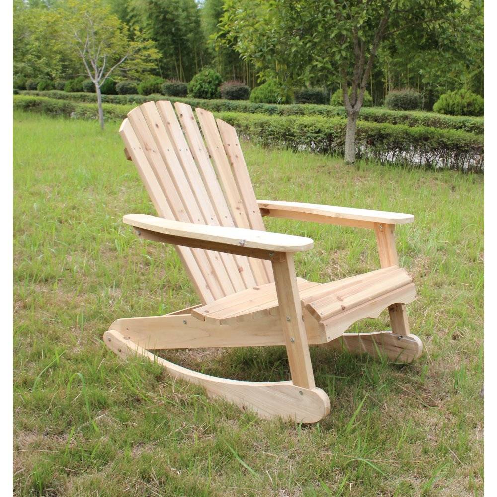 Gungande däckstol i trä | Adirondack loungestol för uteplats | 92×79×90 cm