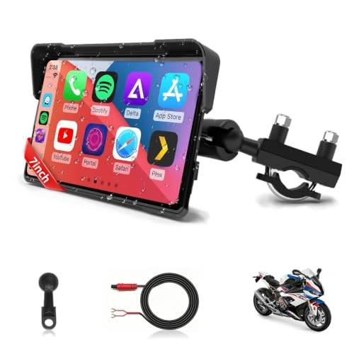 Jansite 7 tum Carplay Moto med 2 strömmetoder, Android Auto GPS-navigator med motorcykelskärm vattentät 2,5D IPS, Bluetooth Dual Siri/G-oogle assistent