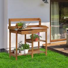 Plantebord med bakke lavet af fyrretræ, H112 cm, til havearbejde og plantepleje, stabilt og vejrbestandigt