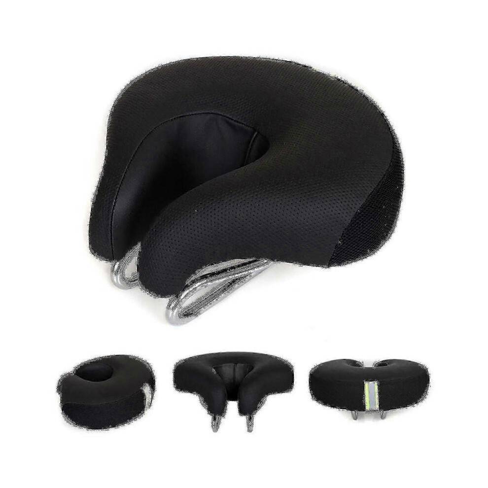 (Black) Bicycle Saddle No Nose Bicycle Saddle Mountain Bike Thickened Super Soft Cushio
