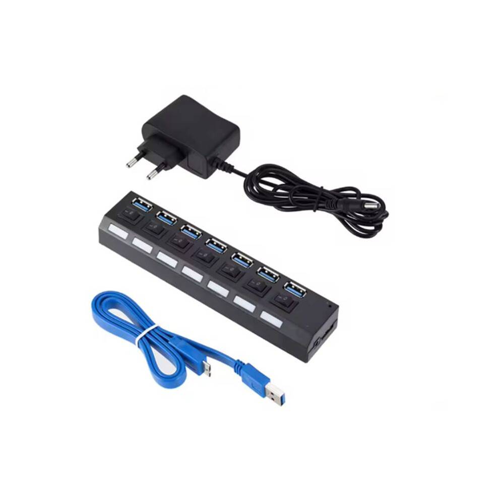USB 3.0 Hub USB Hub USB Splitter Use Power Adapter 7 Port Multiple Expander 3.0 USB3 Hub with  for PC EU Plug