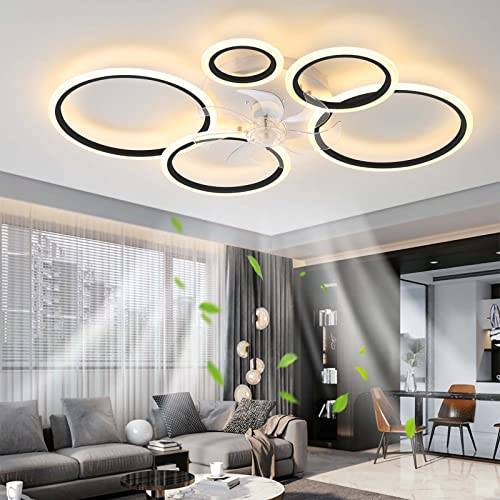 Takfläkt med ljus, LED 72W Dimbar Taklampa för fläkt, Modern Takfläkt Belysning för vardagsrum Matrum Sovrum, Justerbar 6 hastigheter, Svart 100cm