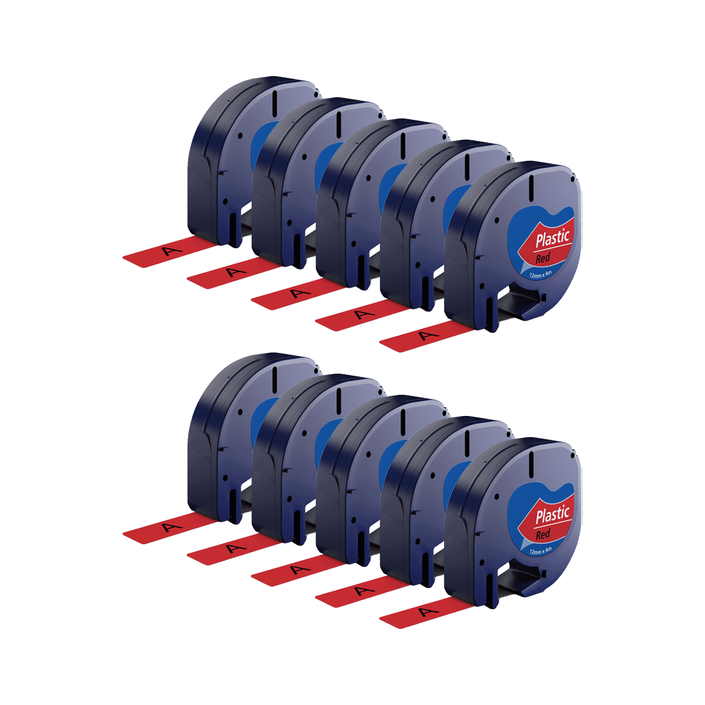Rabatpakke - 10 stk Dymo 91203 | 91223 sort på rød tape Kompatibel 12 mm x 4 m