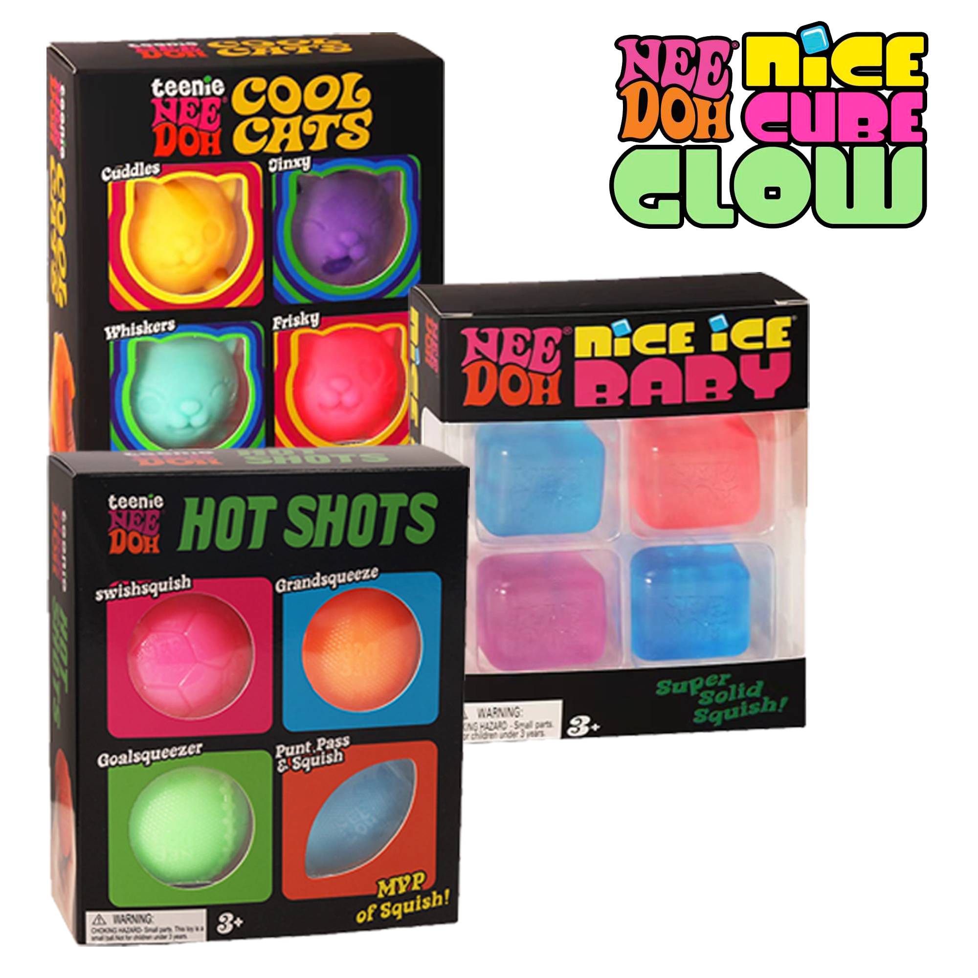 NeeDoh Style Multi Shape Squishy Squeeze Toy Set Ice Cube Cat Sports Ball Shaped Super Solid Stress Relief Fidget Sensory Pack