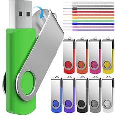 FEBNISCTE 32 GB USB Sticks 10 Stück, Einklappbare Memory Sticks, Tragbar Bunt Speicherstick, 32GB USB 2.0 Flash Laufwerk mit 10 Farbbändern- Mehrfarbige Datenablage Pen Drive für Geschenke