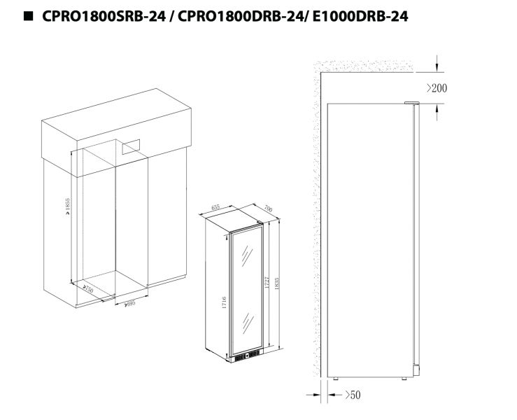 Fristående vinkyl 655x1835x700 143 flaskor