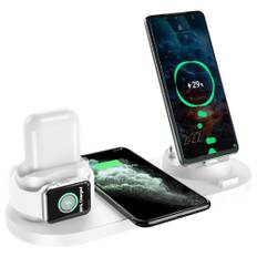 6 in 1 15W Wireless Charger Mobile Phone Earphone Wireless Fast Charging Bracket - White