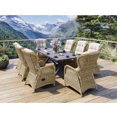 Skjærgården XL matgrupp 210 cm med 8 reclinerstolar i naturmix och bord i antracit aluminium
