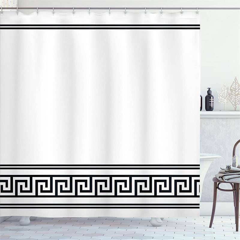 Modern Geometrisk Duschdraperi Svart Linjemönster Minimalistiska Vita Badrumsgardiner Polyestertyg Hem Badrumsinredning Med Krokar