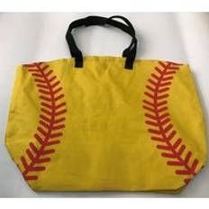 Detaljhandel softball gul baseball vita sömnadsväskor baseball dam bomullsduk sportväskor baseball softball tote bag