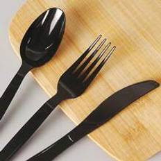 30pcs/300pcs Black Disposable Plastic Cutlery Set, Including Forks, Spoons, Knives, Takeout Forks, Pasta Forks, Ice Cream Spoons, Suitable For Home Kitchen, Restaurant, Picnic, Party, Western Knife, Pizza Fork, Dessert Spoon