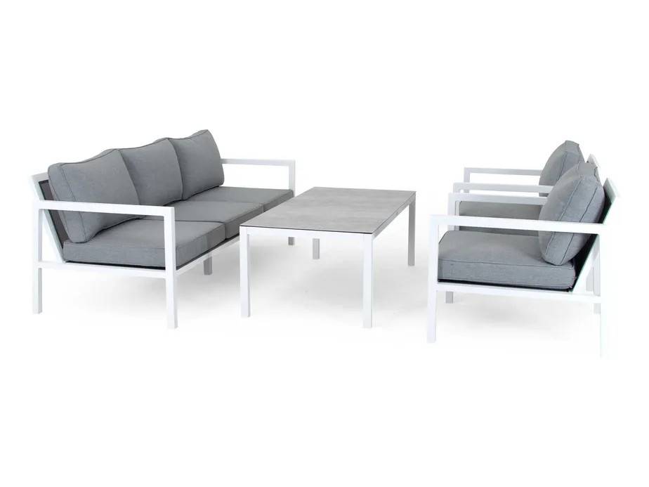 Brafab Belfort sofagruppe Vit med grå dyna 3-personers sofa & 2st lenestoler & sofabord 140x70 cm