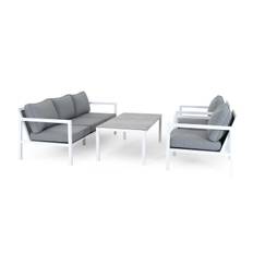 Brafab Belfort sofagruppe Vit med grå dyna 3-personers sofa & 2st lenestoler & sofabord 140x70 cm