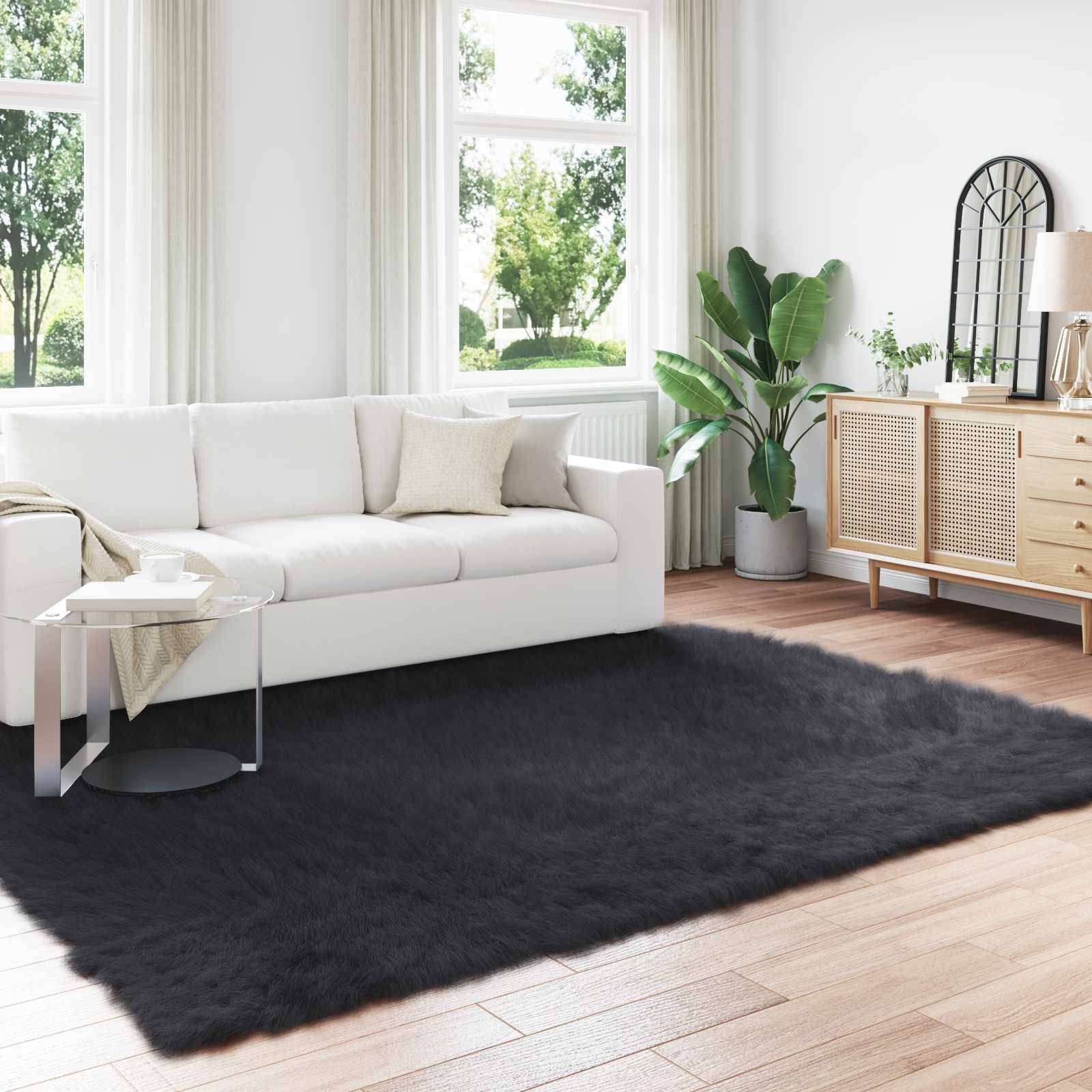 vidaXL Fuskobbel lammeskindstæppe TAFALLA Sort 200 x 280 cm Polyester