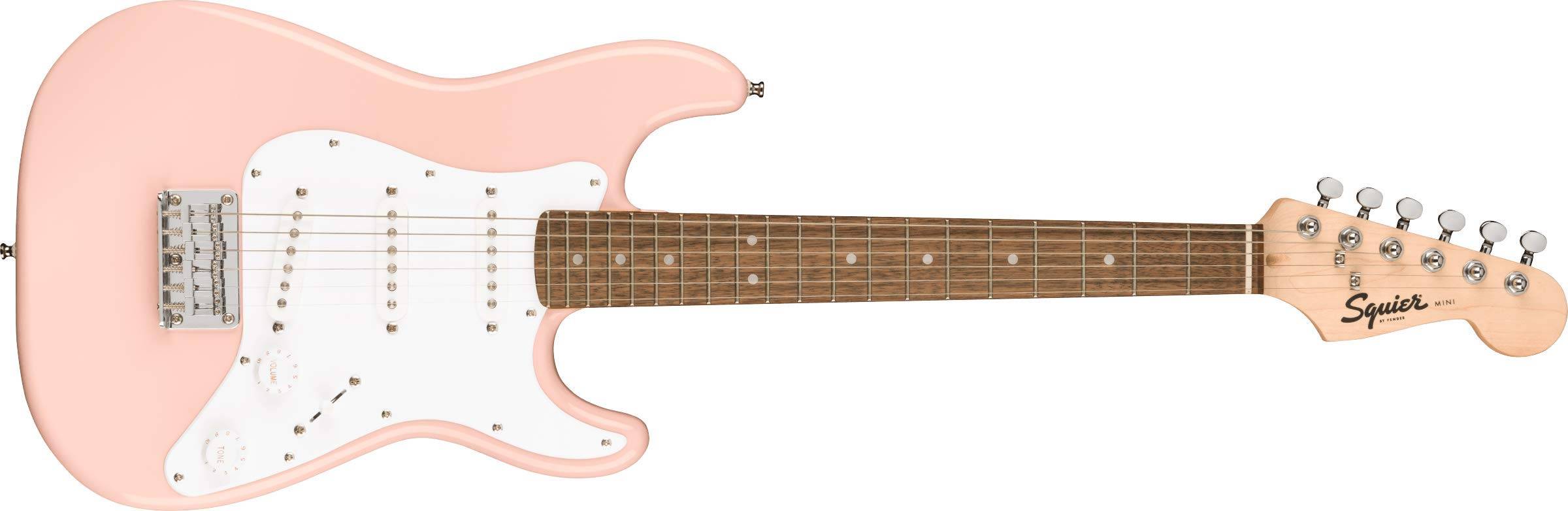 Squier Electric Guitar Mini Laurel Shell Pink with Soft Case Stratocaster®, Fingerboard,