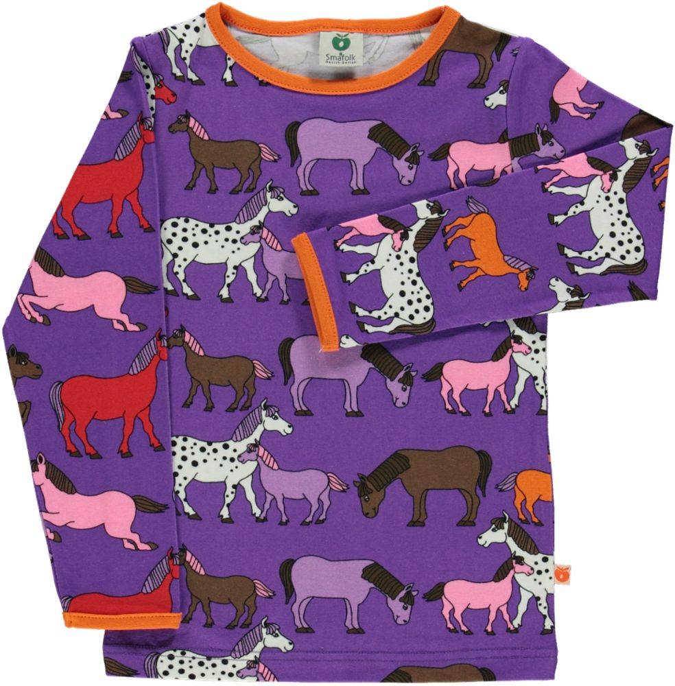 Langærmet bluse heste - Purple / 4-5