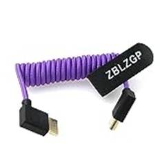 ZBLZGP 8K HDMI-kabel flätad lindad höger vinkel typ A HDMI 2.1 för Sony Canon R5 Nikon Blackmagic Pocket Cinema kameror (lila flätad, vänster och höger böjning, HDMI)