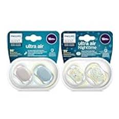 Philips Avent Ultra Air Day Night Napp, 4-pack, 18+ månader, nappar med transport- och steriliseringslåda, 18+ månader, enfärgad