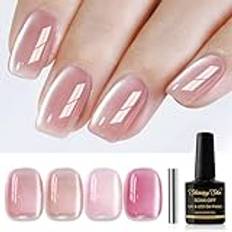 Shining She Jelly Cat Eye Gel Polish, 4 färger, vår och sommar gel Nail Polish Nude Pink kristallmagnet kattöga gellackset Soak-Off UV nagellack för Nail Art Manicure Salon, 8 ml