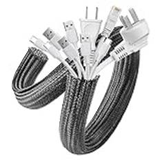 AGPTEK Kabelslang, självstängande kabelkanal, flexibelt vävt kabelhölje, kabelhantering för skrivbord, TV, dator, PC, kabelskydd för hund och katt, 10 mm, 6,1 m