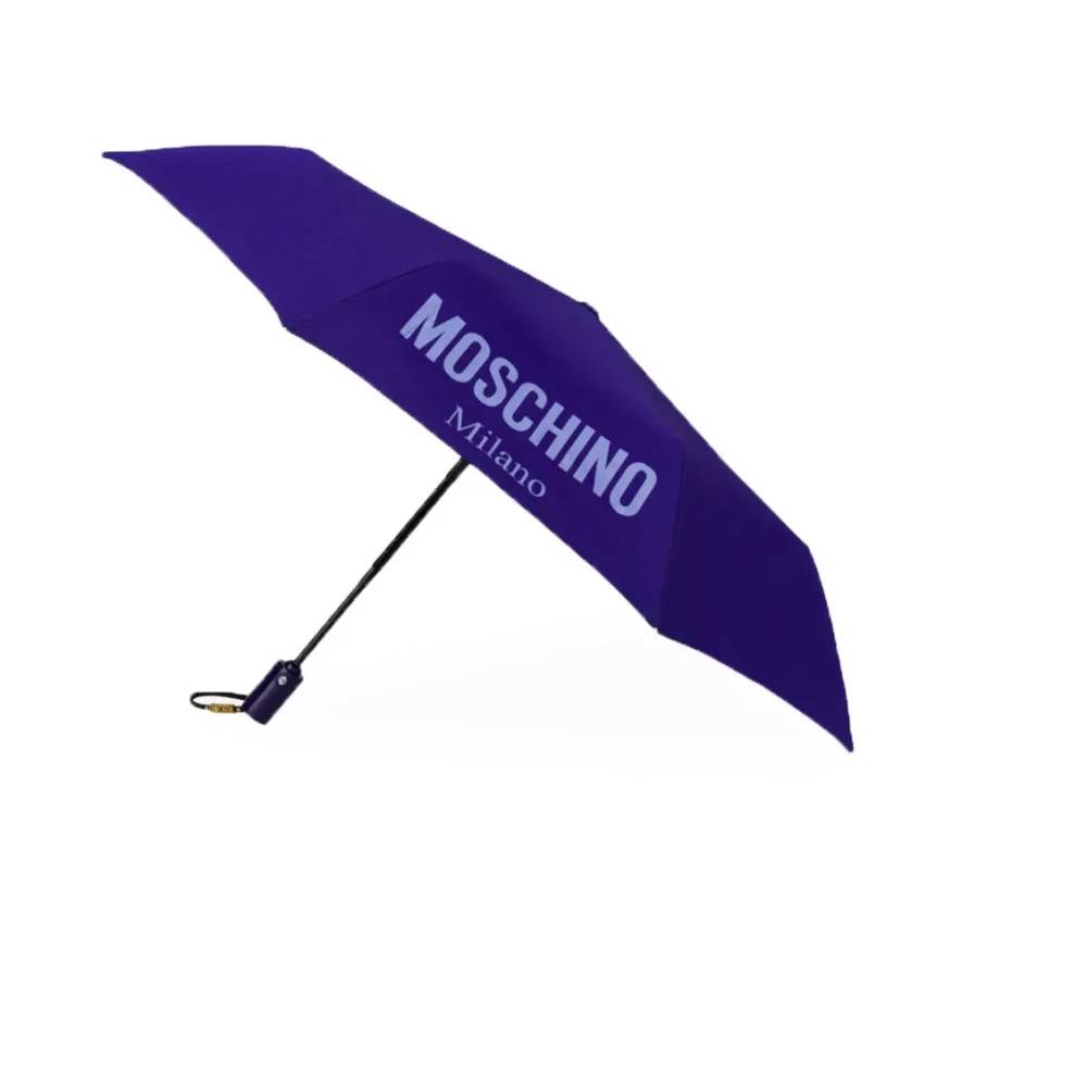 Moschino Open/close-paraply med bogstaver i ægte metal og patineret guldfinish - Accessories - Dame - Blå - ONE SIZE - Uld