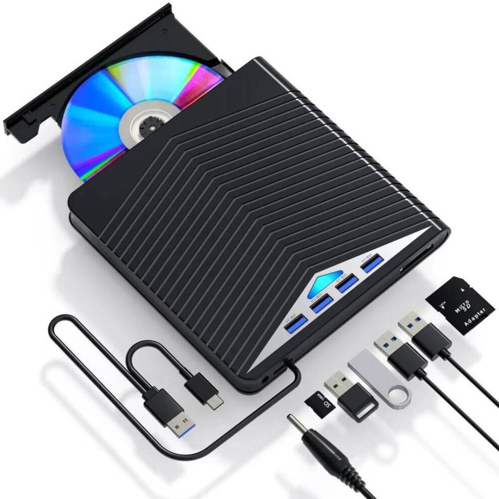 Eksternt Blu-ray-drev, DVD/BD-afspiller, læse/skrive, bærbar UHD DVD-optager, til Windows 7/8/10/11/PC, sort