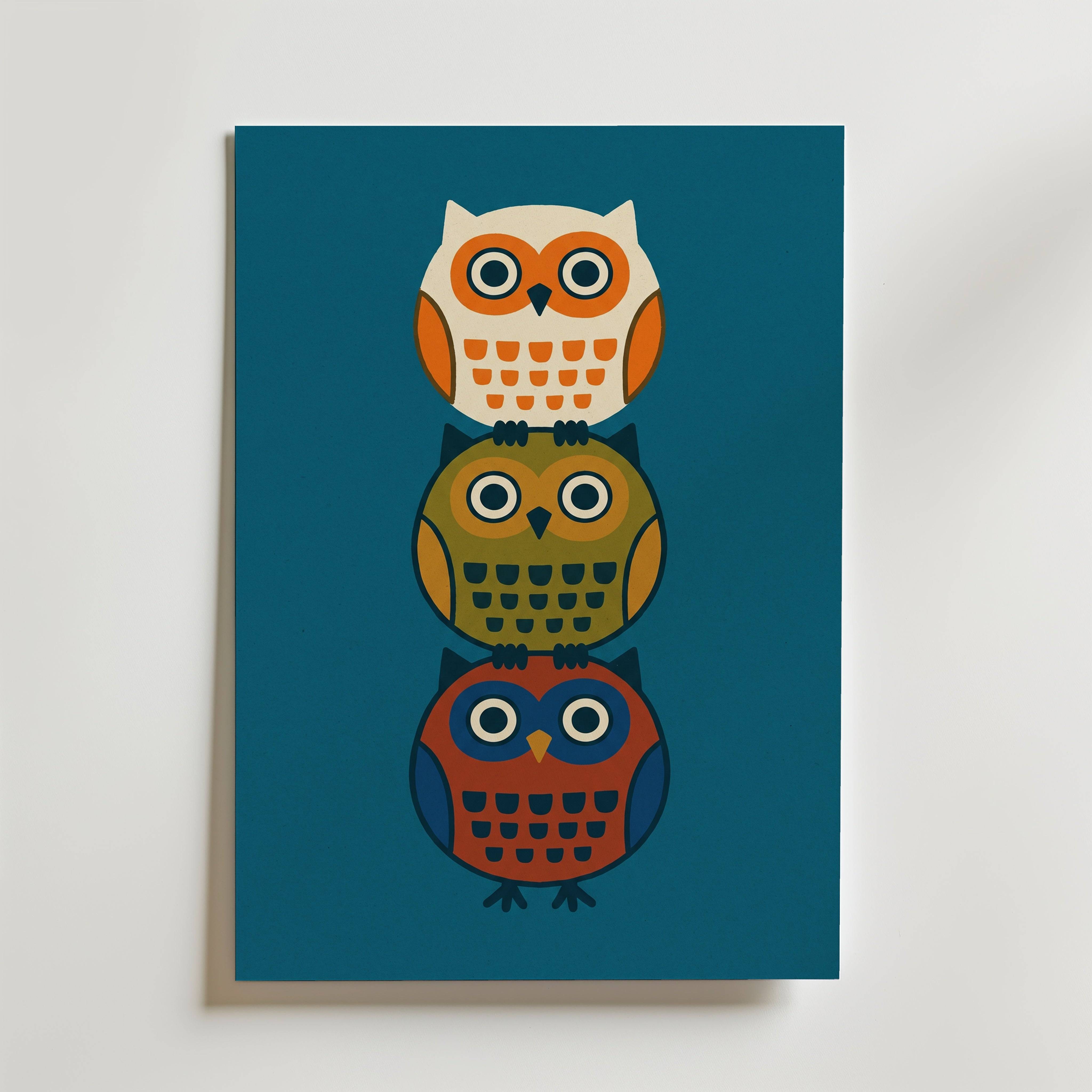 Owl Totem Poster - Fine Art Poster 40x50 cm Utan passepartout