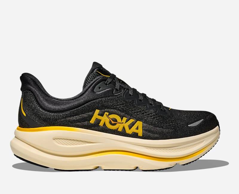 HOKA Bondi 9 Schuhe für Herren in Carbon Black/Yellow Gold Größe 41 1/3 | Straße