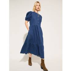 Baukjen Blå Clementina Denim 100% Bomuld Midi KjoleEU 42 (UK 14)
