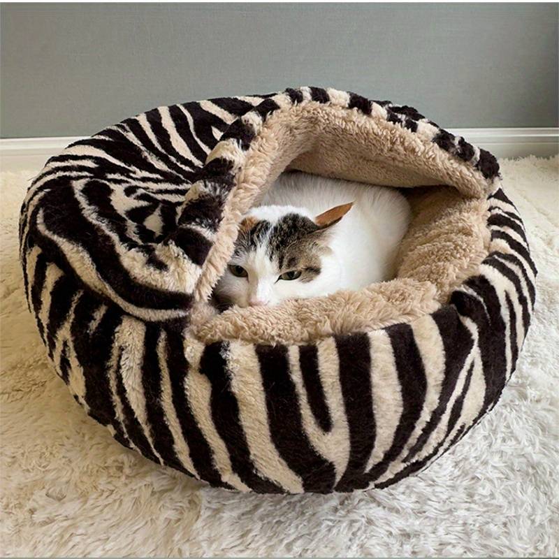 TEMU Cat Nest Winter Warm Enclosed Large Thickened Cat House Autumn And Winter Lamb Round Cat Sleeping Bag