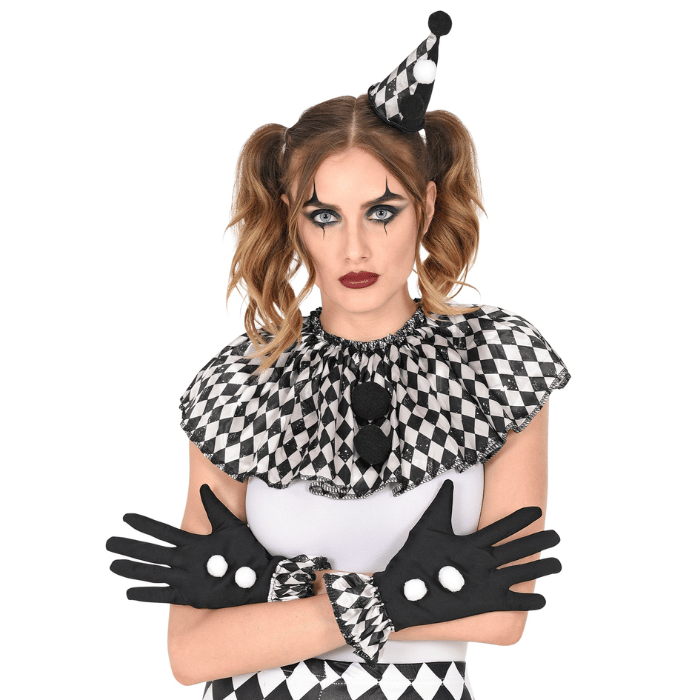 Sort/hvid harlekin kostume - 3 dele.