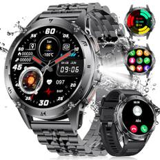 LIGE Smart klocka för män med Bluetooth-samtal, 1,43 tum AMOLED Smartwatch med ficklampa, 530 mAh, sömnmonitor, IP68, vattentät, 120+ sportig militär smartklocka för Android iOS