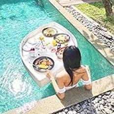 Rattan Woven Serving Tray, Floating Serving Tray Table and Bar, Floating Refreshment Table Raft Tray, for Pools Serving Drinks, Brunch, Food on The Water