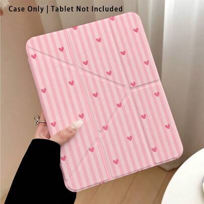 Rosa randigt och hjärtmönstrat skyddsfodral för surfplatta med målad effekt och ställ, kompatibelt med Honor 8/9/10/X8/X8A/X9/X8Pro/X9Pro, MatePad SE - Stil 16 (Multi-size)