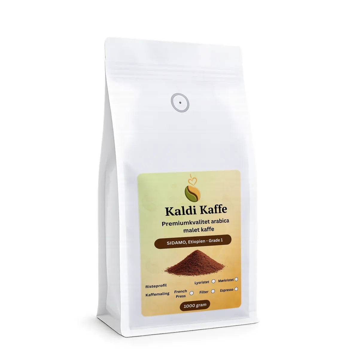 SIDAMO Etiopien Specialkaffe Malet Kaffe - 100% Arabica med Florale Noter - Grade 1 - Lysristet / 1000g / French Press