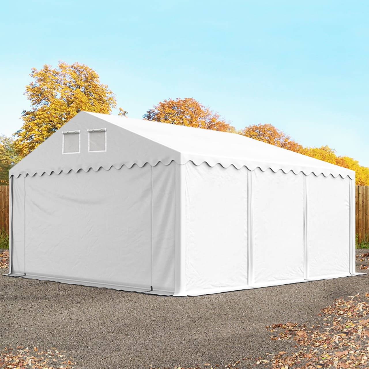 Lagertält 6x6 m - 2,6 m sidohöjd, med bottenram, PVC 800 vit, inkl. hållfasthet (underlag: betong) - (57715)
