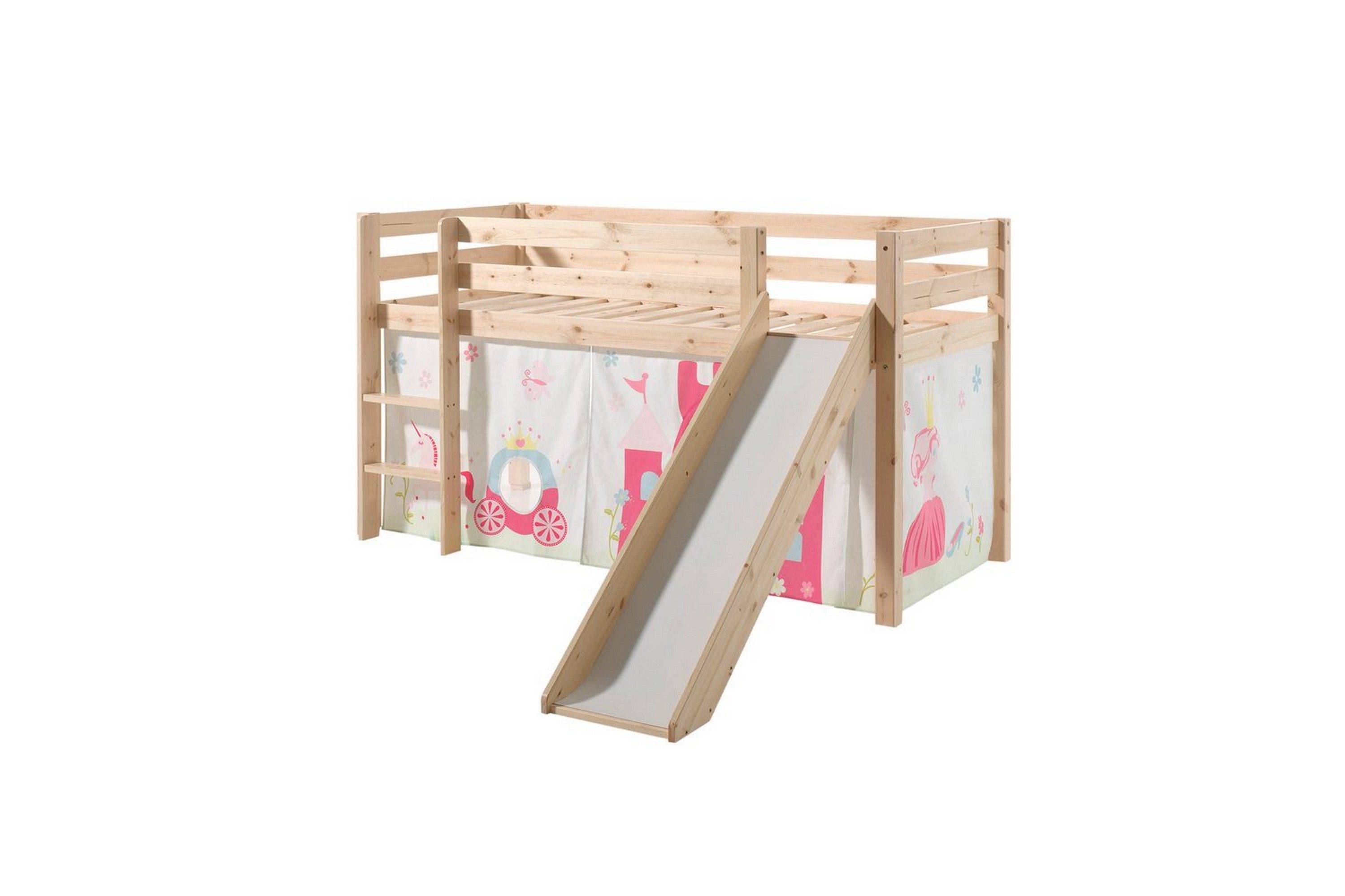 Halvhöjdssäng med gardin Pino Princess Naturlig, Naturlig, Med rutschkana, Ingen tunnel, Inga fickor - Naturlig, Naturlig, Med rutschkana, Ingen tunnel, Inga fickor Hussäng
