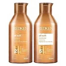 Redken All Soft P1996700 Hœrbalsam, Guld, 500 ml & REDKEN All Soft P1996800 Schampo, Guld, 500 ml