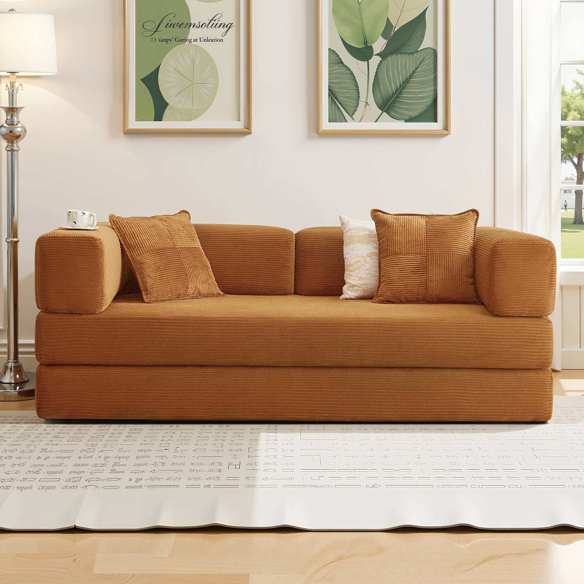 Sofa Bed, Folding Floor Couch,CompressedConvertable Sleeper Sofa,Memory Foam Couch - 78inch-Yellow