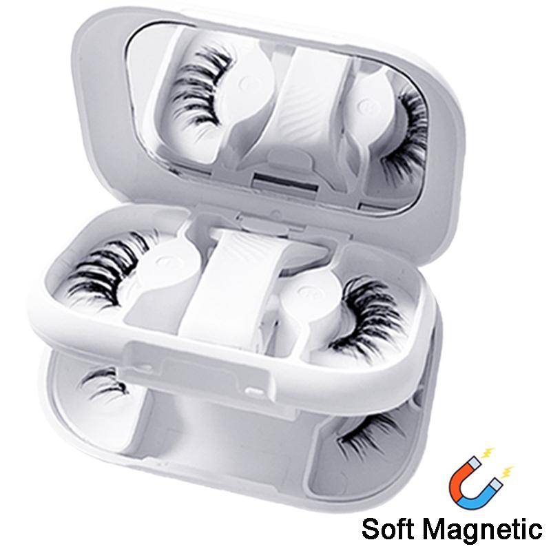 Återanvändbara Mjuka Magnetiska Ögonfransar Lögnfransar med Magnetisk Inget Lim Behövs Fransar Cat Eye Naturligt Utseende Franskluster Kit beige