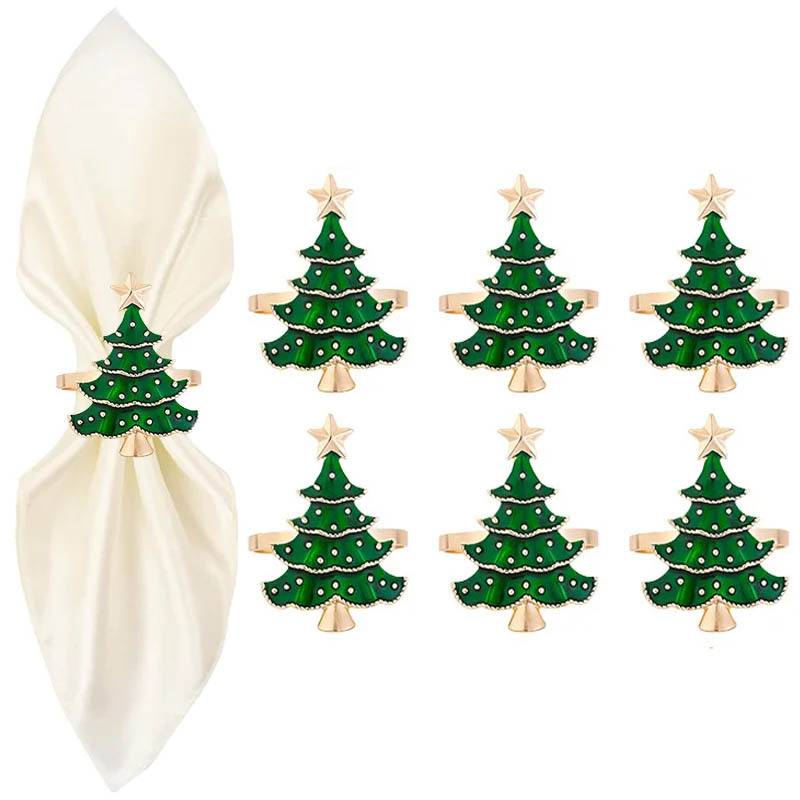 7pcs Christmas Napkin Rings Xmas Tree Ornaments 2026 Christmas Home Kitchen Dinner Table Decoration New Year Party Supplies