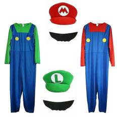 Vuxen Super Mario och Luigi Maskeraddräkt Rörmokare Bröder Halloween Kostym Green Luigi L