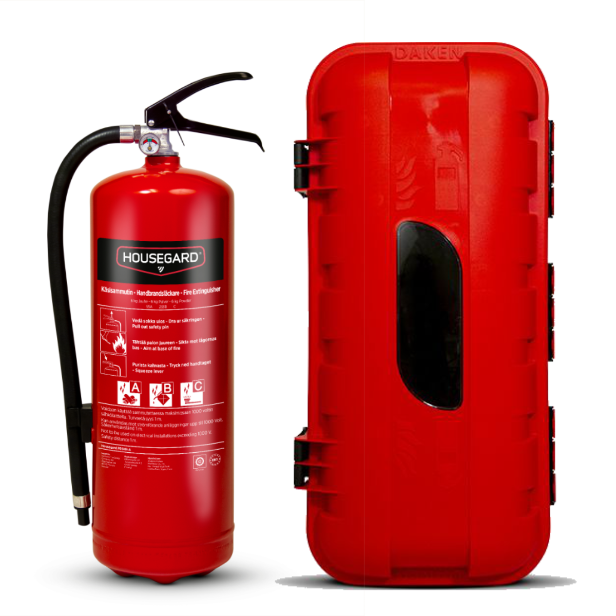 Paket med 6 kg brandsläckare inklusive brandsläckarskåp