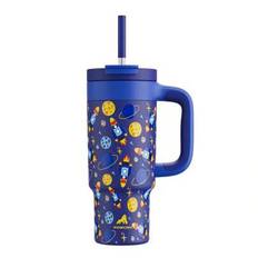750 ml tumbler med handtag, 2-i-1 sugrör och lock, läckagesäker, diskmaskinsvänlig, isolerad resemugg i rostfritt stål, håller sig kall i 34 timmar, p - Blå (700ml)