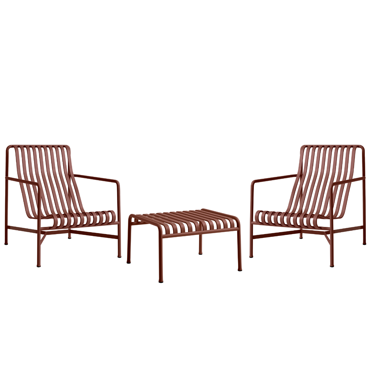 HAY Palissade Sæt 2 x Lounge Chair High og en Ottoman - Iron Red