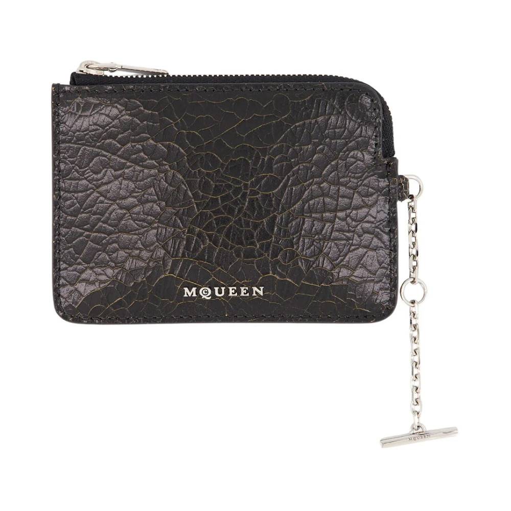 Alexander McQueen Sort Læder Mønt Pung med Kæde - - Accessories - Herre - Sort - ONE SIZE - Læder - Sort Læder Mønt Pung med Kæde