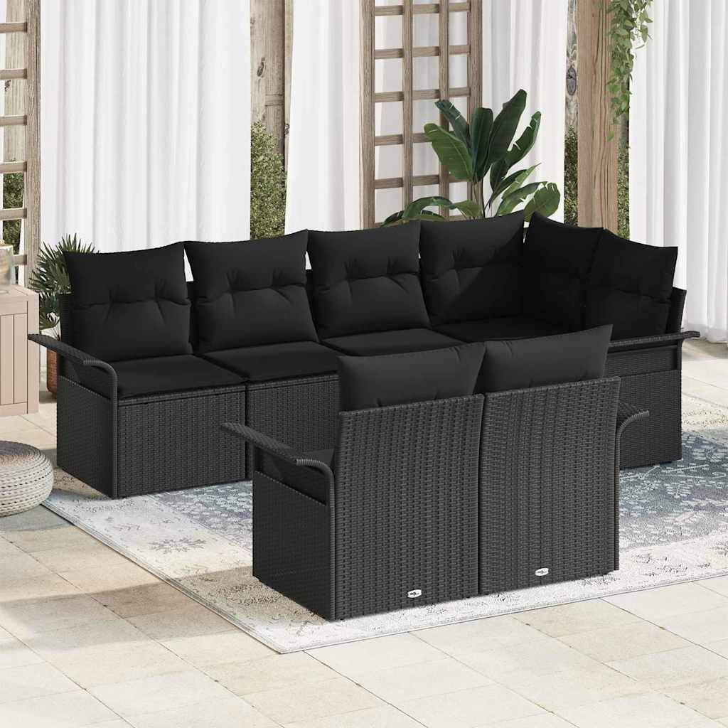 vidaXL Havesofa Sæt 7 stk. Sort Poly rattan