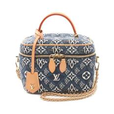Louis Vuitton Vintage, Vintage , Dame, Blå, ONE SIZE, Uld, Brugt Trykt Toilettaske med Tophåndtag og Kædeaccent