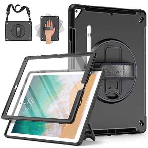 Miesherk Fodral för iPad Pro 12.9 2:a/1:a generationen 2017/2015: Militärt robust skyddande stöttåligt fodral för iPad Pro 12,9 tum – pennhållare – 360° roterande stativ – hand/axelrem – svart